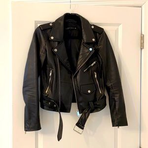 ZARA Black Leather Moto Motorcycle Jacket XS